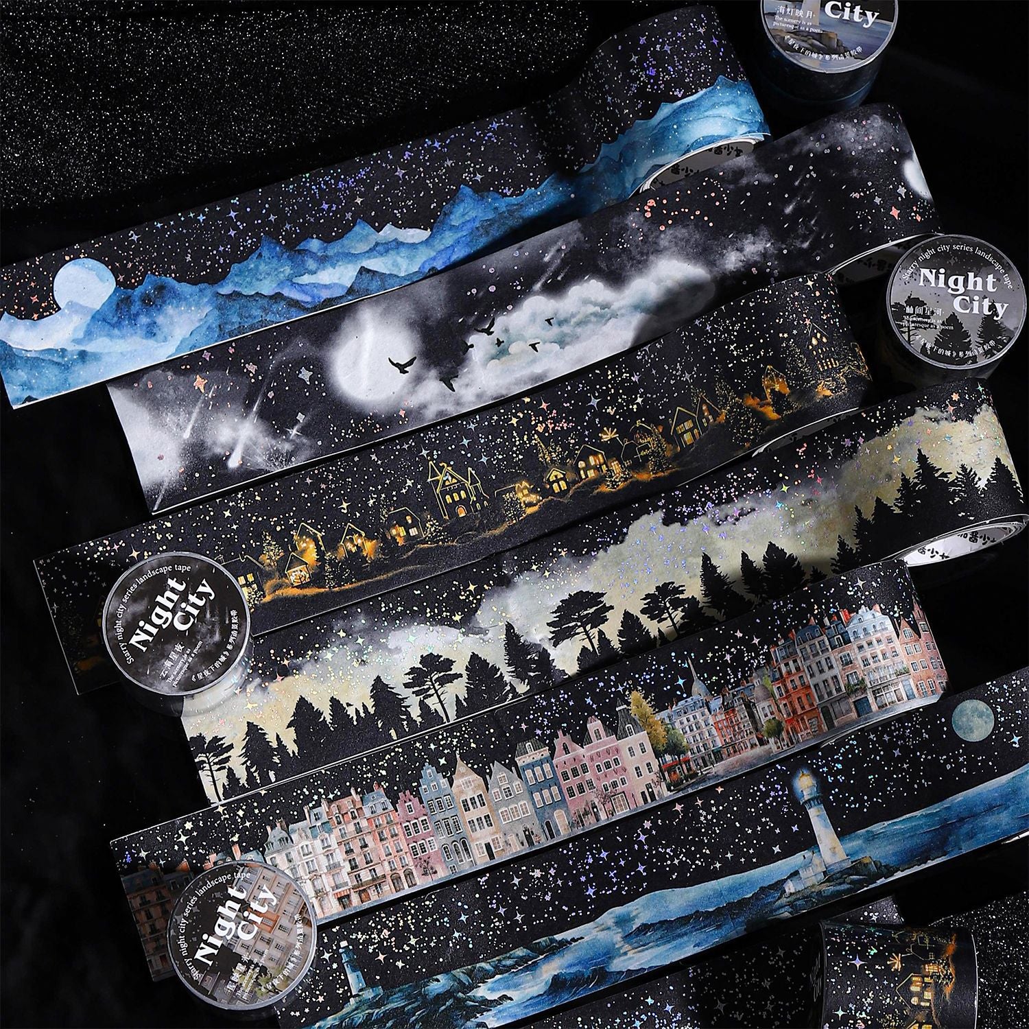 Hot Silver Landscaping Tape – Starry Night City, Dark Theme, 2m - ViktaShop