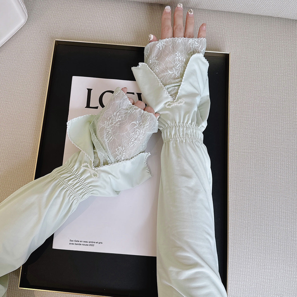 Summer Lace Pearl Bow Ice Silk Sleeve - ViktaShop