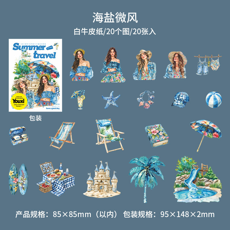 Summer Journey"Series Travel Theme Landscaping Stickers 6 Styles 20 psc