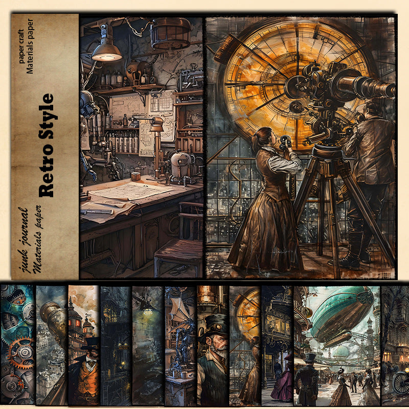 Industrial Revolution Mechanical Age Character Pattern Paper - Retro Style, 10 Sheets - ViktaShop