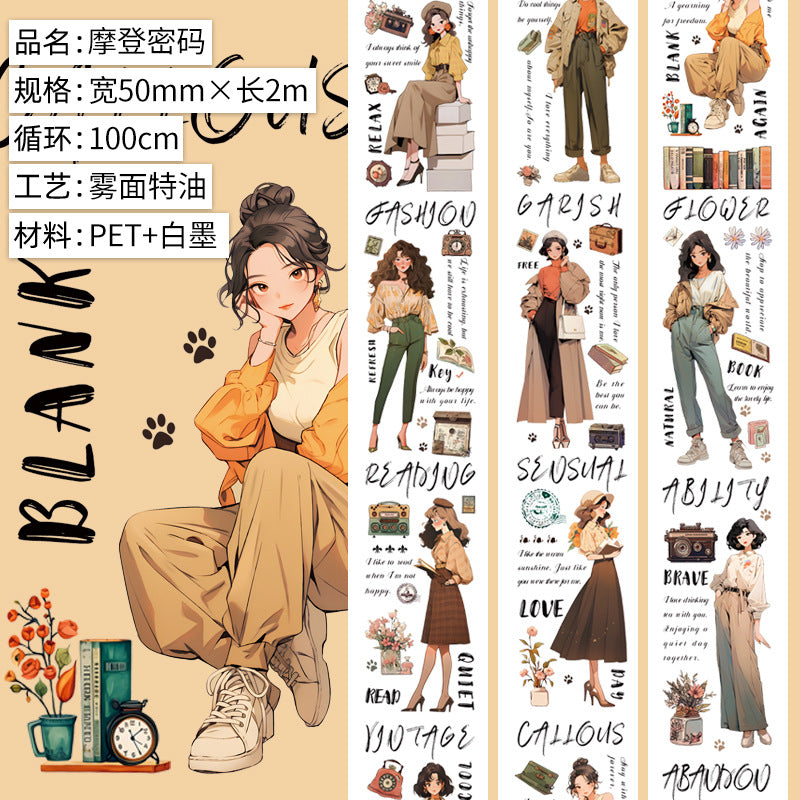 Modern PET Tape – Character Collage, Small Fresh Flowers - 2m - ViktaShop