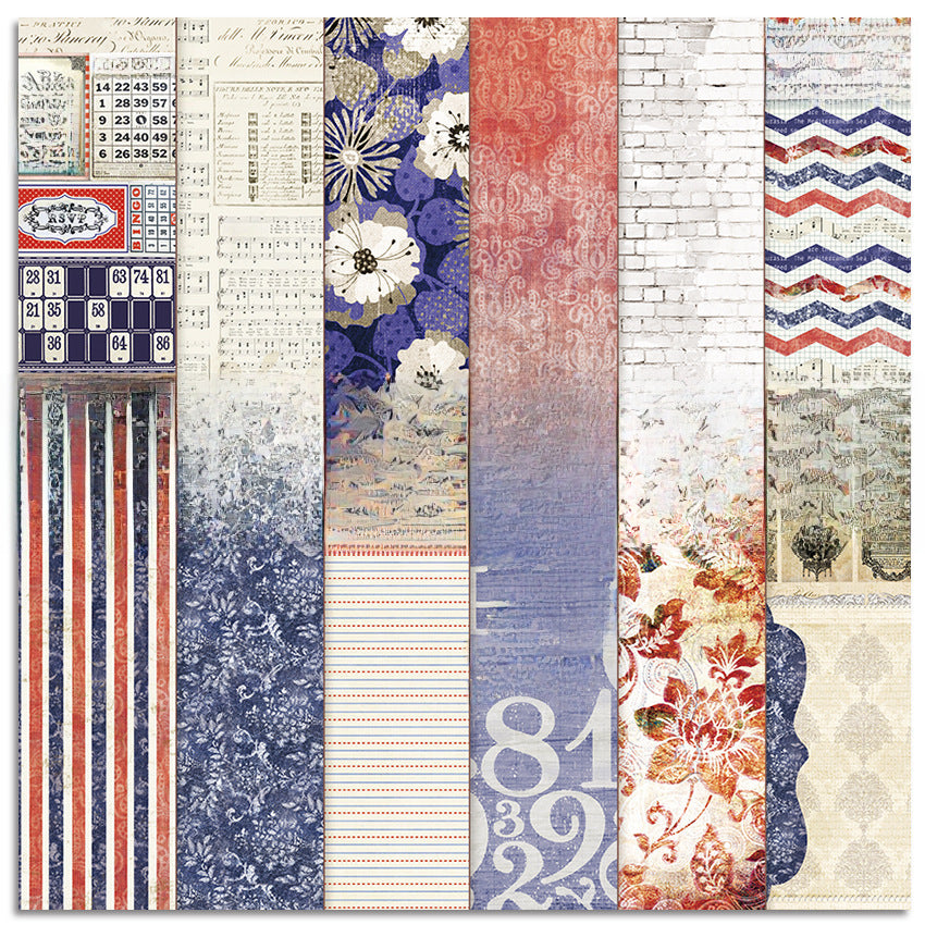Blue & Red Pattern Background Paper – 24 Sheets - ViktaShop