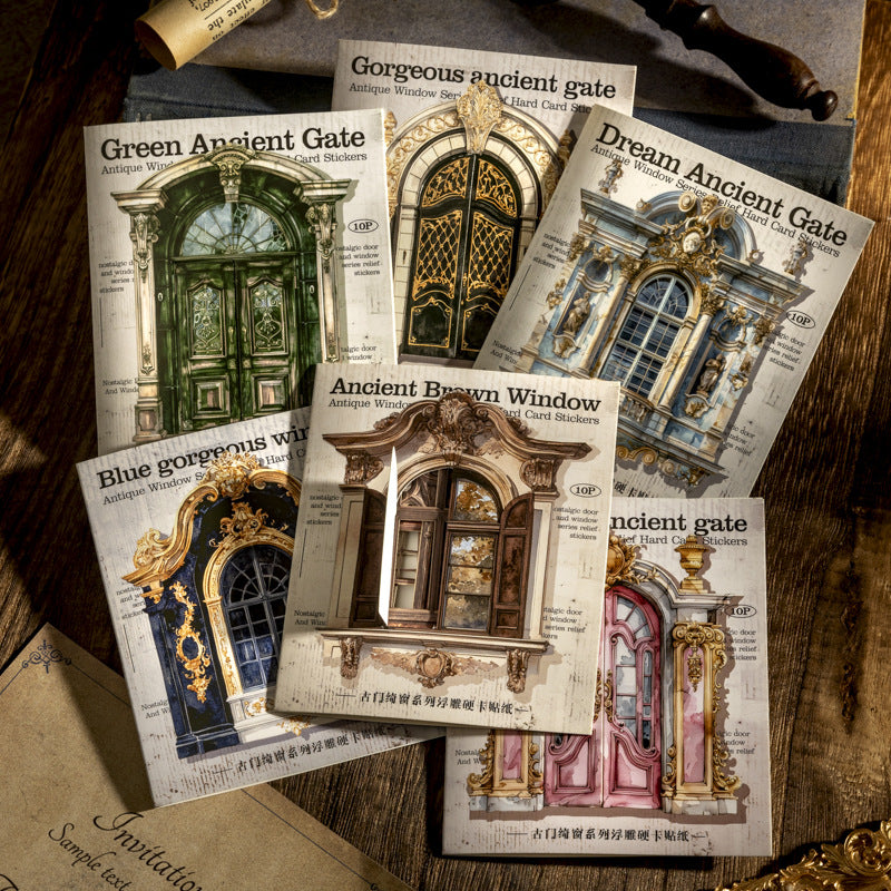 Ancient Doors & Windows Hard Card Stickers – Retro Relief, 6 Options - ViktaShop