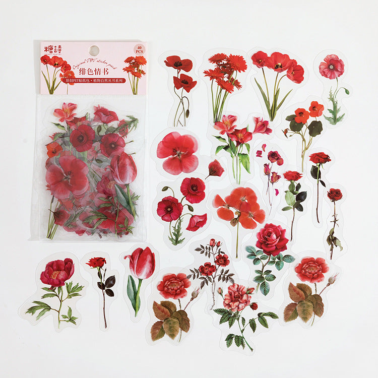 Flower PET Stickers – Floral Themed Stickers, 40 Pcs - ViktaShop