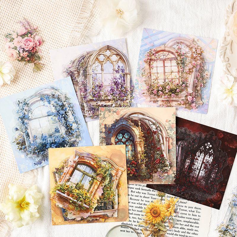 Dark Phantom PET Sticker Pack - Flower Window Dream Series, 15 Sheets - ViktaShop