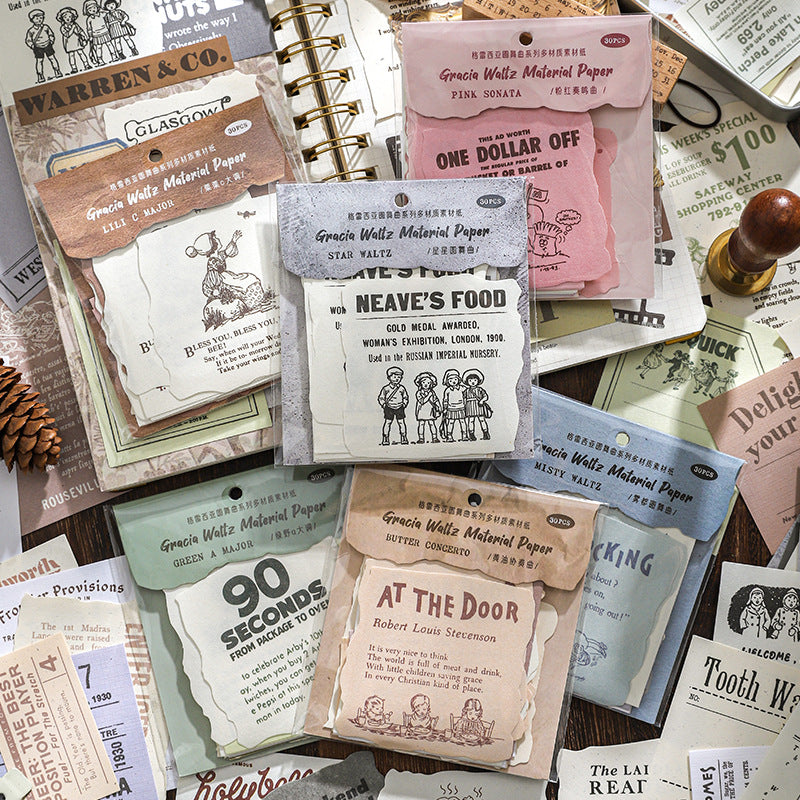 Grecia Waltz Material Paper - Light Retro Series, 30 Pcs - ViktaShop