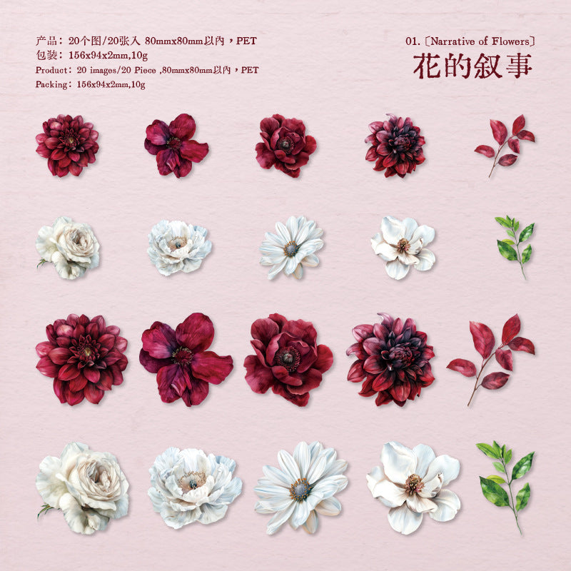 Garden Series PET Material Sticker Pack – Flower Narrative, 20 Pcs - ViktaShop