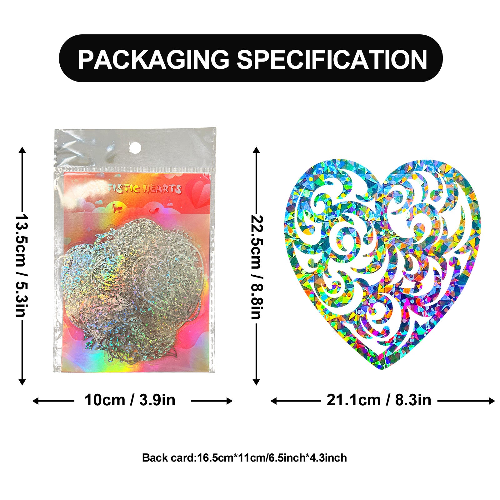 Transparent Laser Love PET Stickers – Colorful Flowing Heart Series, 50 Pcs - ViktaShop