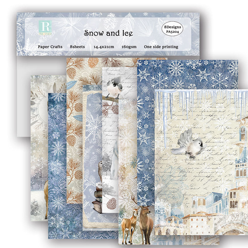 Snow And Ice Pattern Background Paper - 8 Sheets - ViktaShop