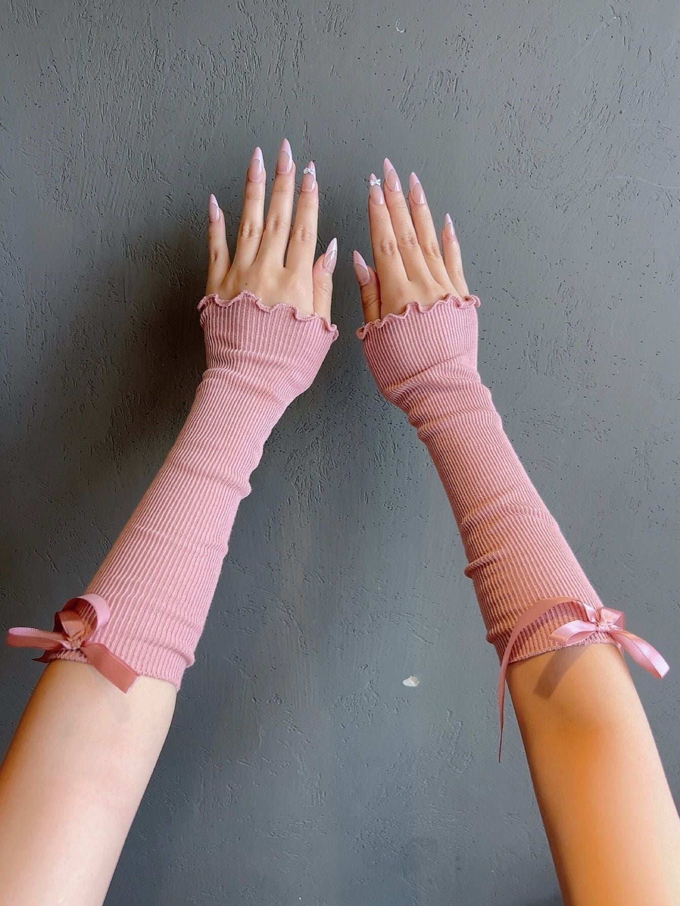 Korean Style Knitted Arm Sleeve, Bow Detail - ViktaShop