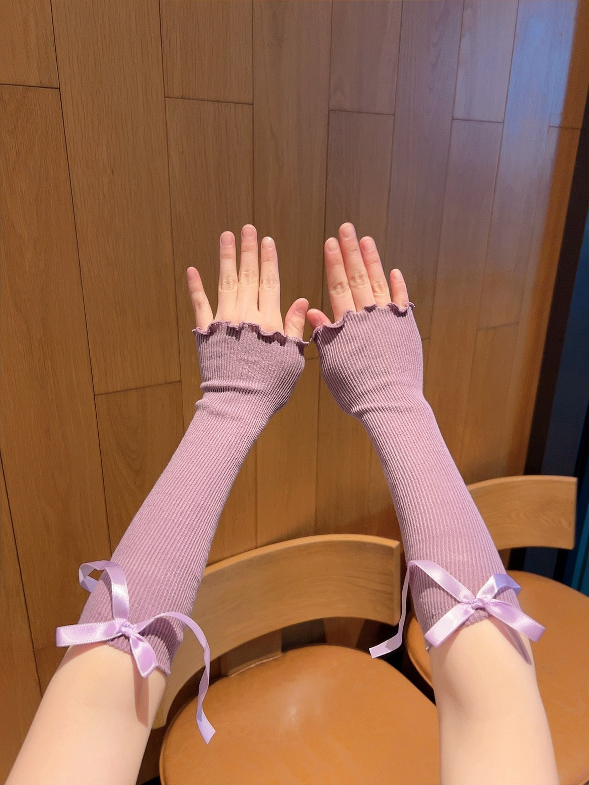 Korean Style Knitted Arm Sleeve, Bow Detail - ViktaShop