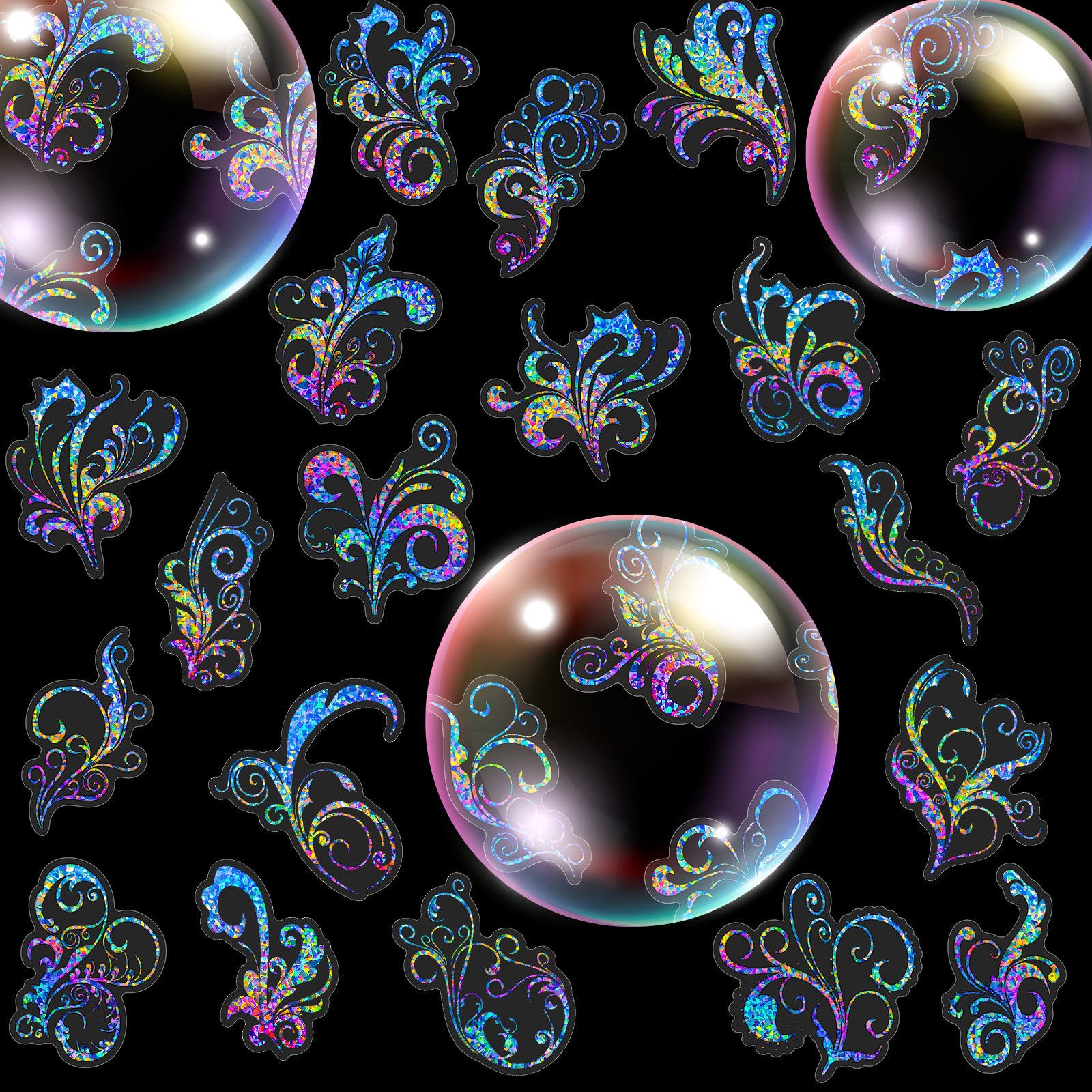 Transparent Laser Tattoo Stickers – Antique Series PET Holographic, 50 Pcs - ViktaShop