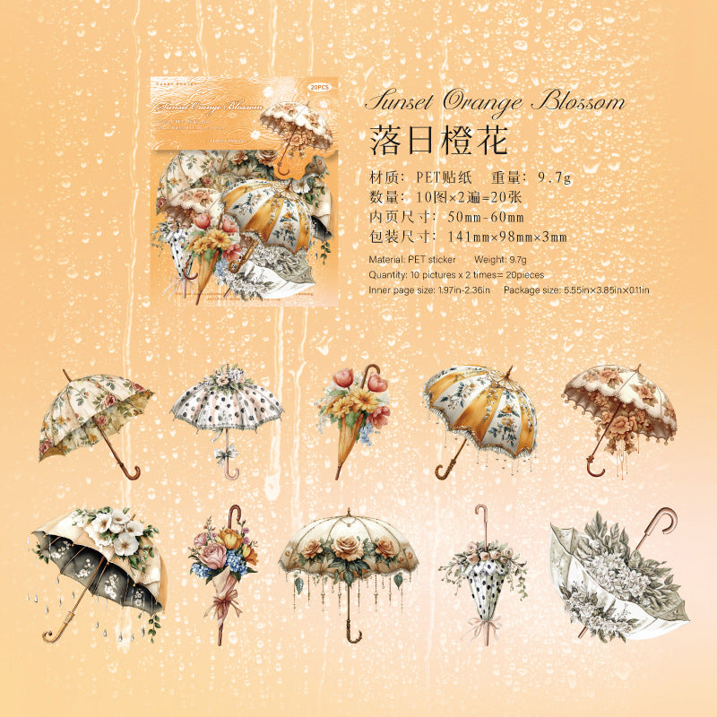 Flower umbrella PET sticers 10 psc