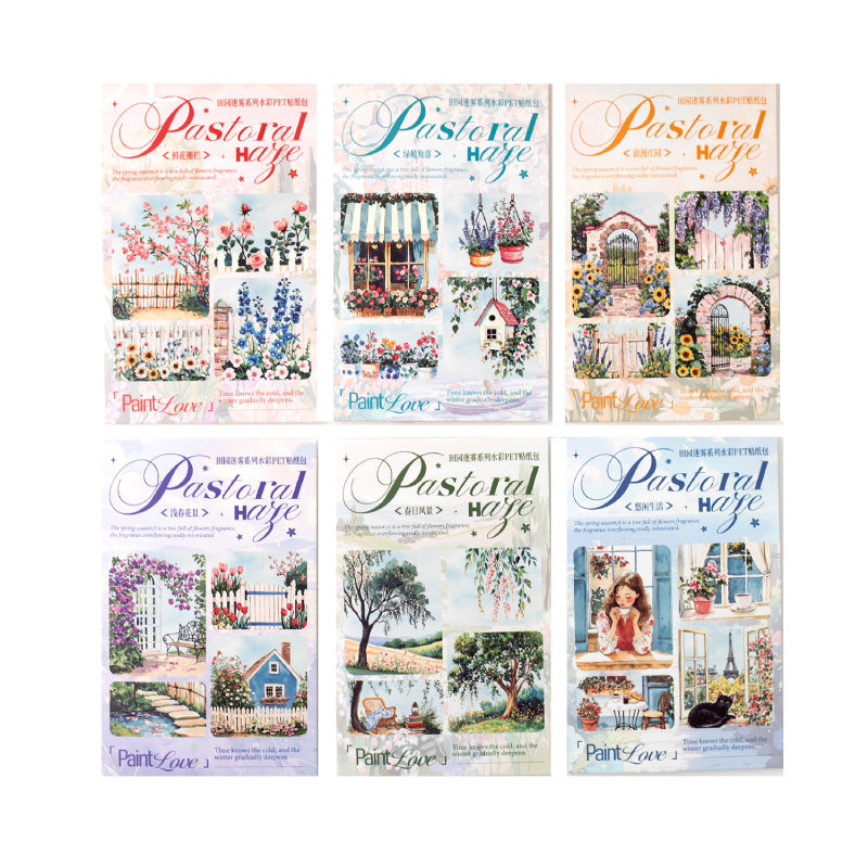 PET Stickers – Pastoral Mist Series, Die-Cut Landscape Pack, 6 Options - ViktaShop