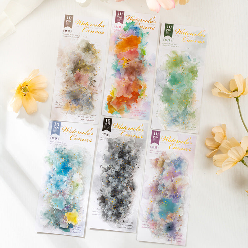 Bronzing Vignetting Sticker Pack – Watercolor Painting Board Series, 10 Pcs - ViktaShop