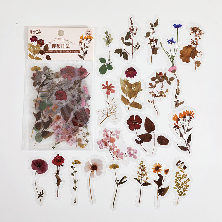 Flower PET Stickers – Floral Themed Stickers, 40 Pcs - ViktaShop