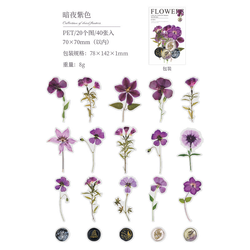 PET Sticker Pack - Dried Flower Collection Series, 40 Sheets - ViktaShop