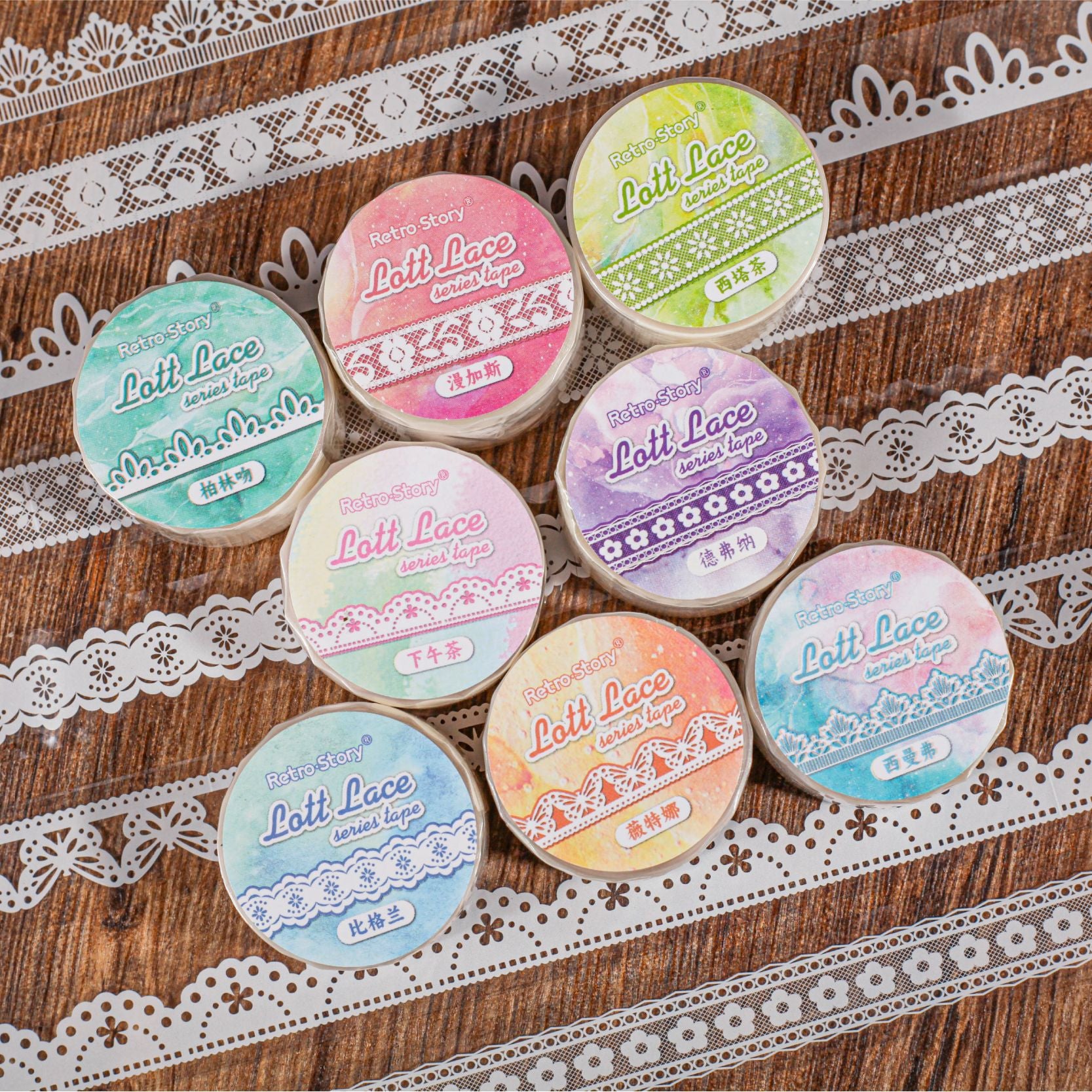 RetroStory PET Tape – Lotte Lace Edging, Classic Circular Sticker - ViktaShop