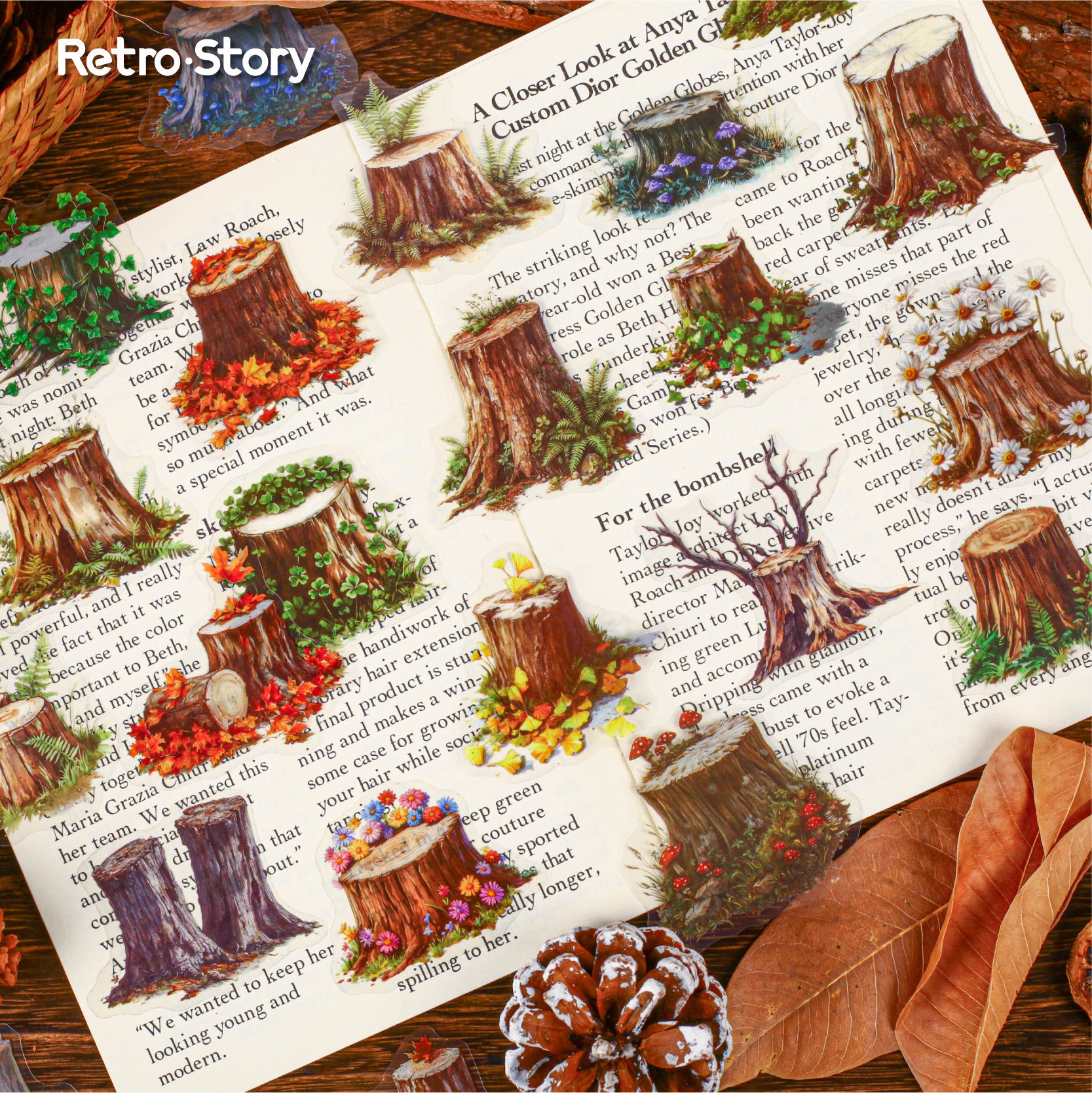 Nature retro scene PET sticker pack 20 psc