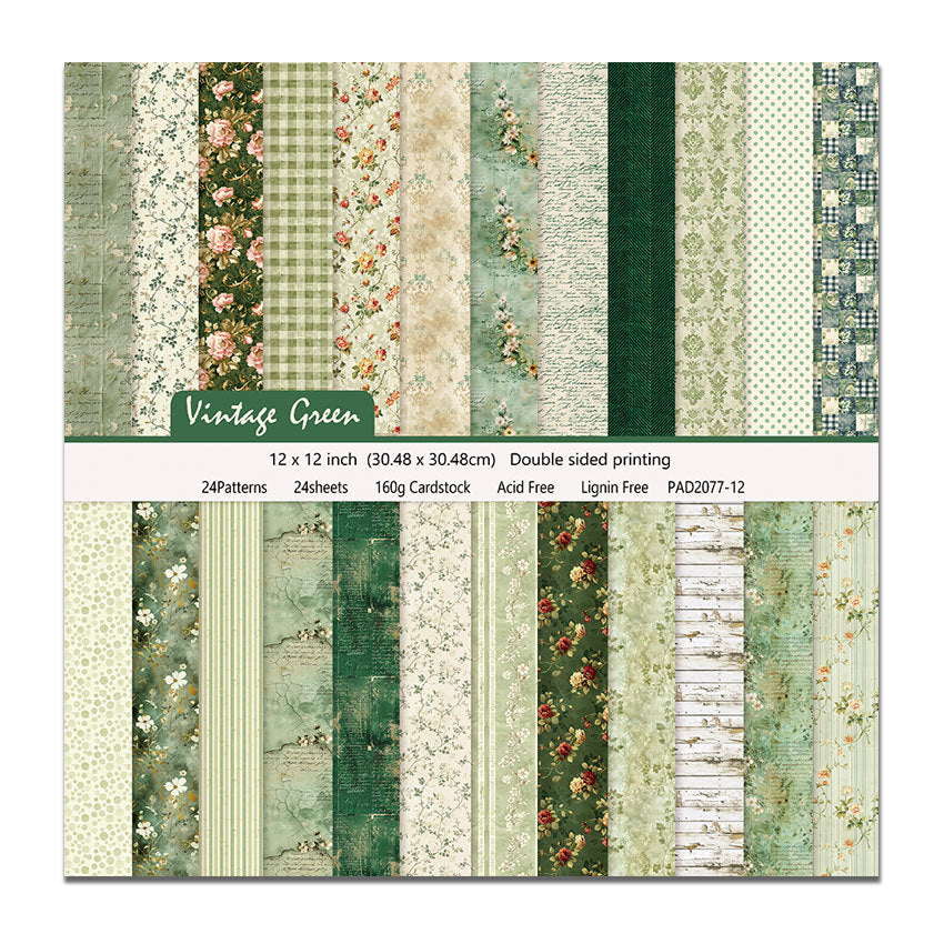 Vintage Green DIY Photo Album Scrapbook Double-Sided Pattern Paper - 24 Sheets - ViktaShop