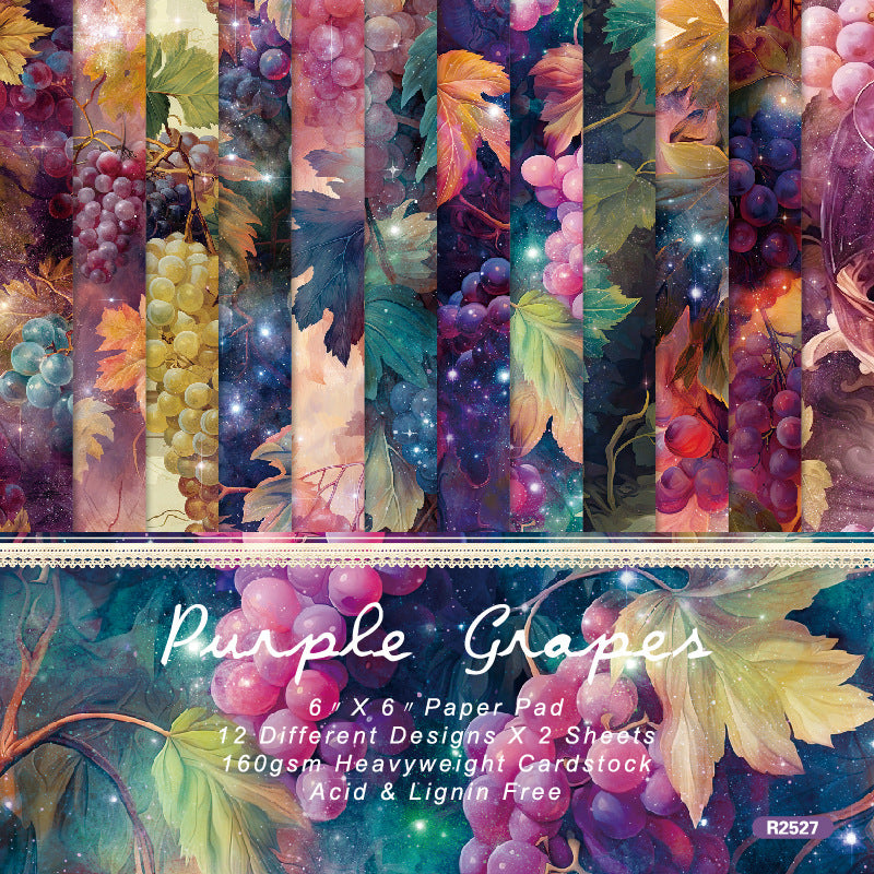 Purple Grapes Background Paper – Single-Sided, 24 Sheets - ViktaShop