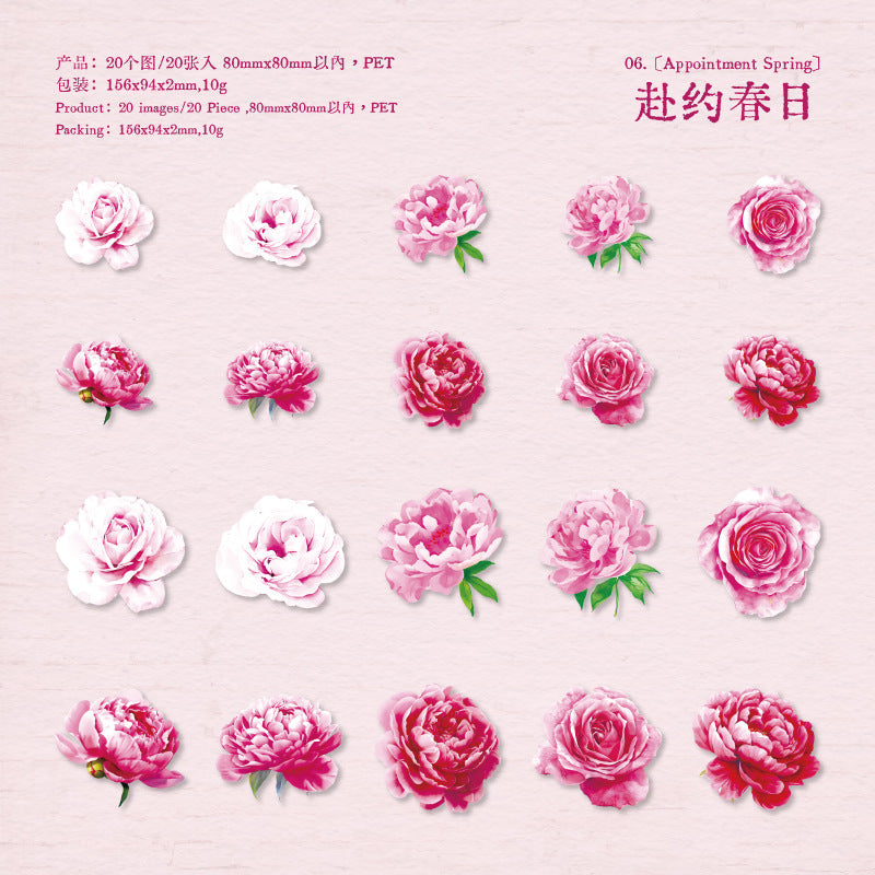 Garden Series PET Material Sticker Pack – Flower Narrative, 20 Pcs - ViktaShop