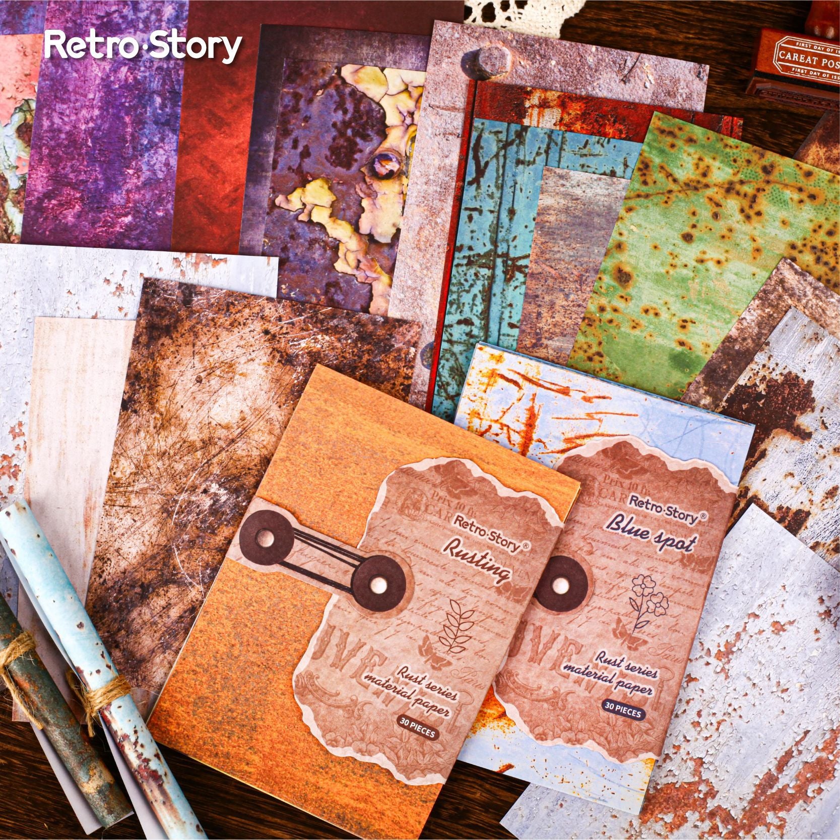 Rust Series Vintage Material Paper, 6 Options - ViktaShop