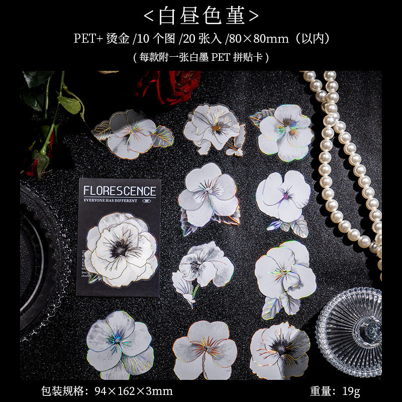 PET Stickers - Night Flowers Series, 20 Pcs - ViktaShop