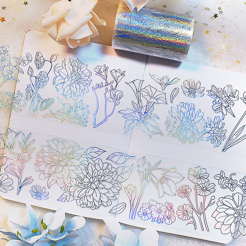 Floral PET Journal Tape - Shell Light Decorative Stickers, 2m - ViktaShop