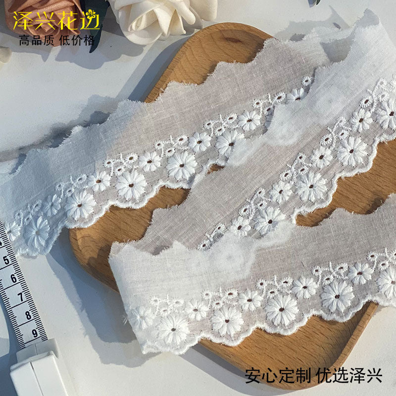 Rose Embroidered Cotton Lace Trim, Perforated Design - ViktaShop