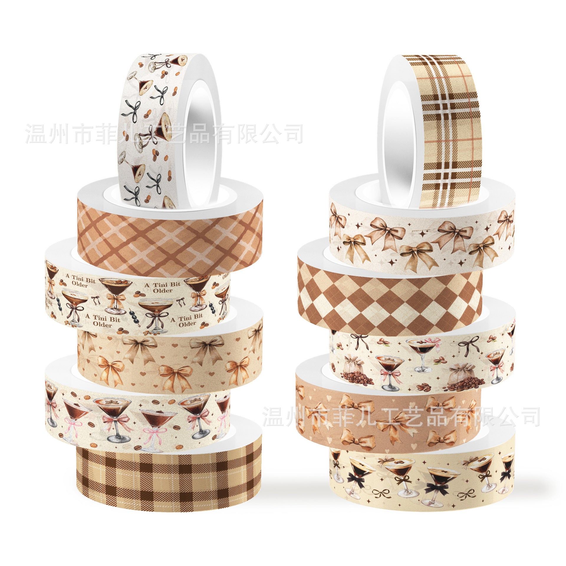 Martini Glass Washi Tape – Brown Cocktail Theme Decorative Roll - ViktaShop