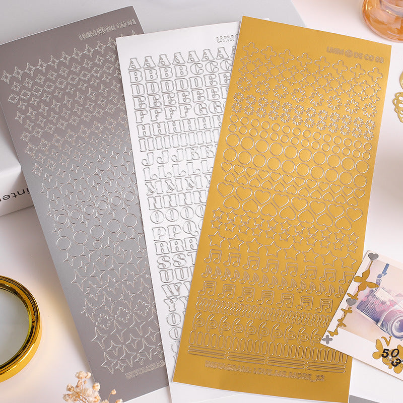 Bronzing Silver Alphanumeric Stickers - Gold & Silver Edge, Special Shapes - ViktaShop