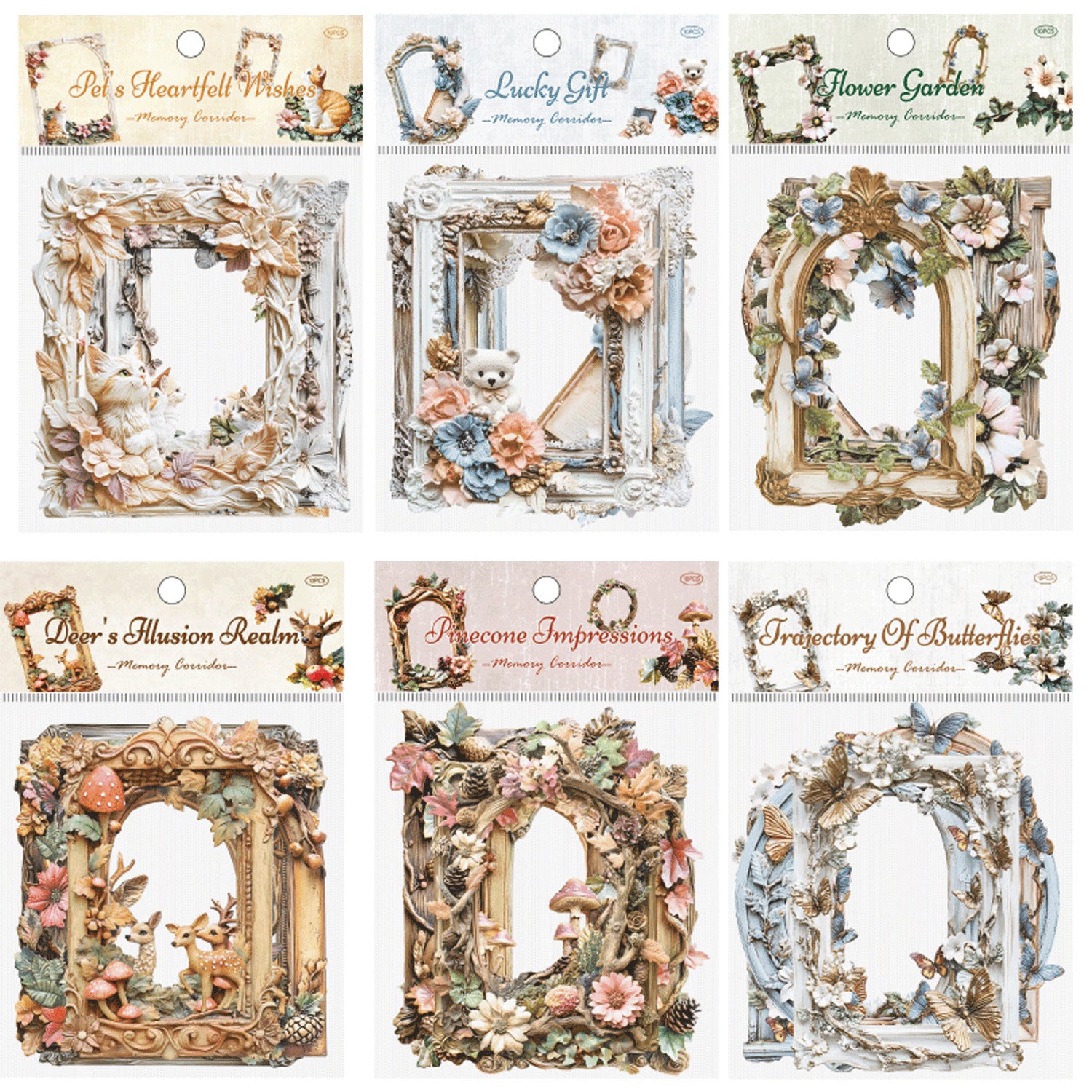 Memory Cloister Retro Special Paper Stickers - Flower Frame Series, 10 Pcs