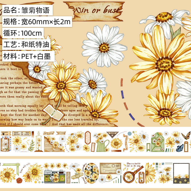PET Journal Tape – Flower Material & Retro Character - 2m - ViktaShop