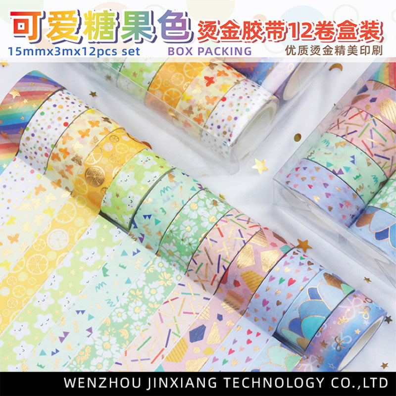 Candy Color Hot Stamping Washi Tape Set – 12 Rolls - ViktaShop