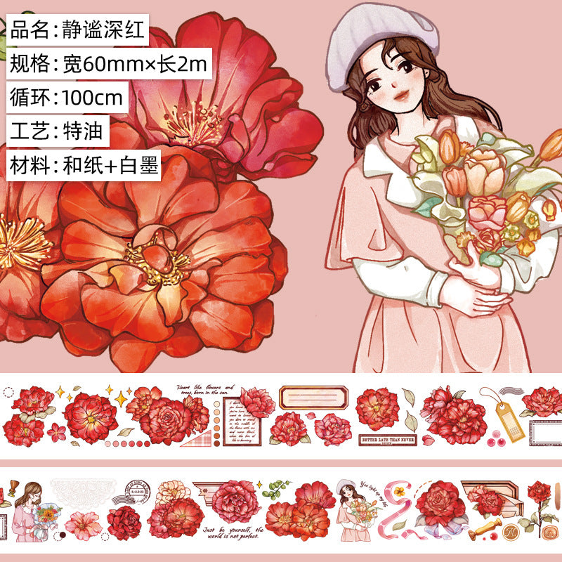 PET Journal Tape – Flower Material & Retro Character - 2m - ViktaShop