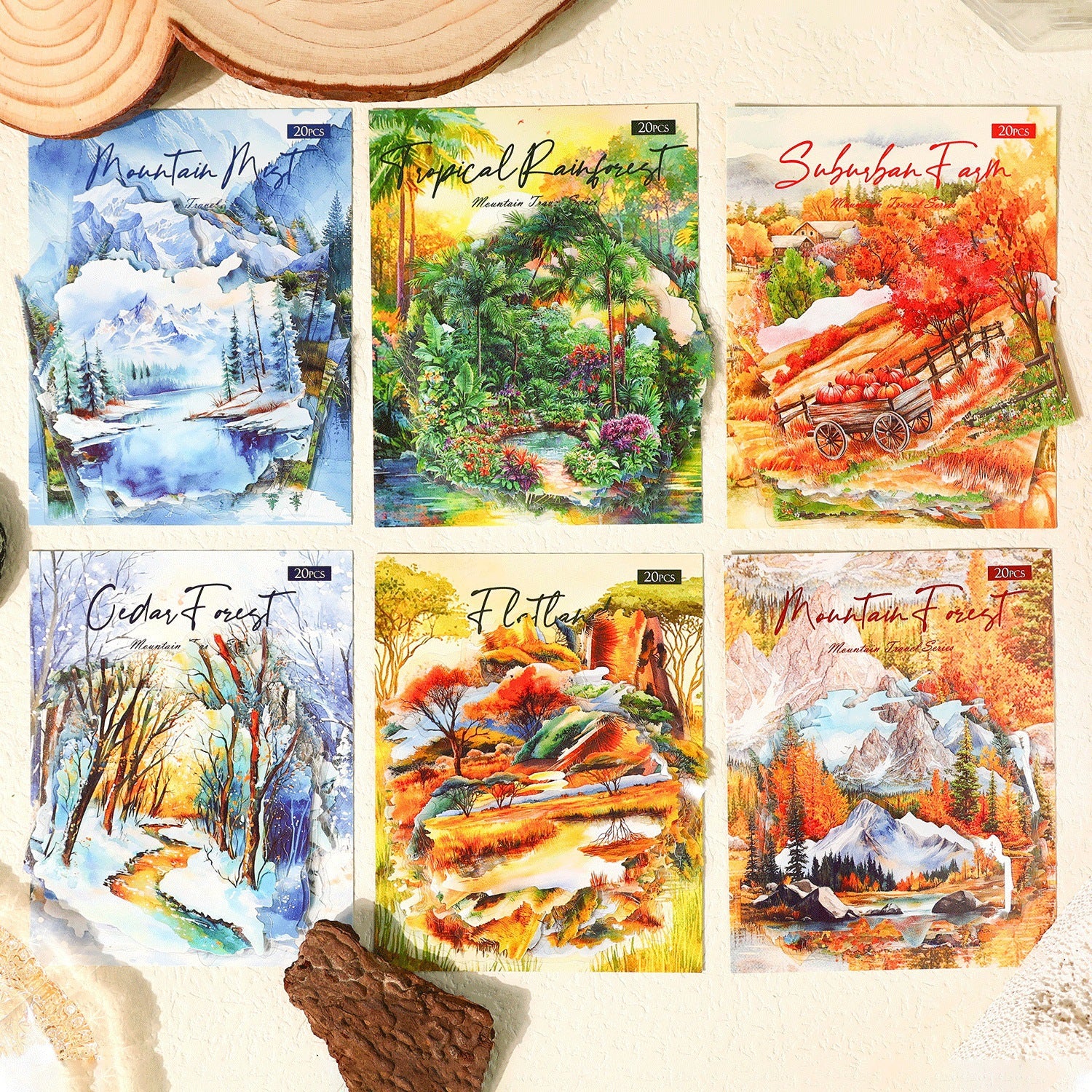 Ancient Forest Sticker Pack – Mountain Scenery PET Stickers, 20 Pcs - ViktaShop