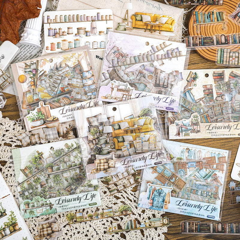 Paper PET Stickers - Leisurely Life Series, 30 Pcs - ViktaShop