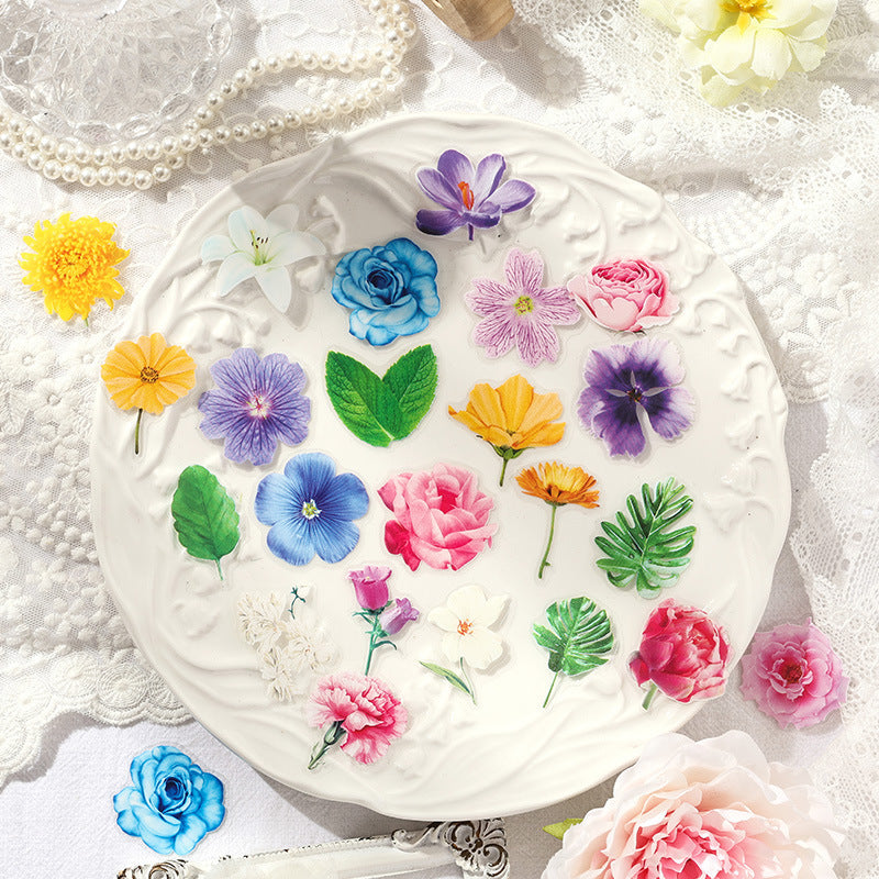 Leisurely Flower Transparent PET Stickers – Retro Flower & Leaf Design - ViktaShop