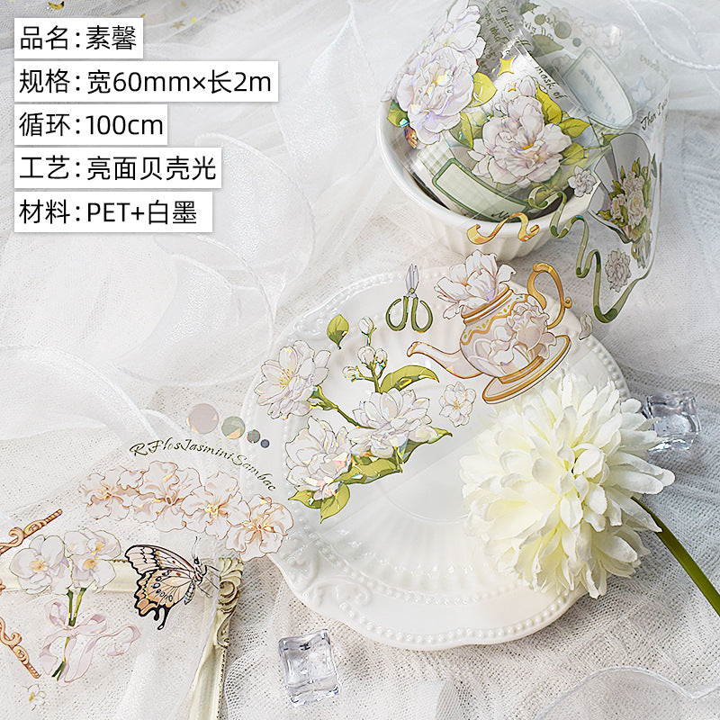 Antique Floral PET Tape – Vintage Landscape Hemp Stickers for Scrapbooking, 2m - ViktaShop