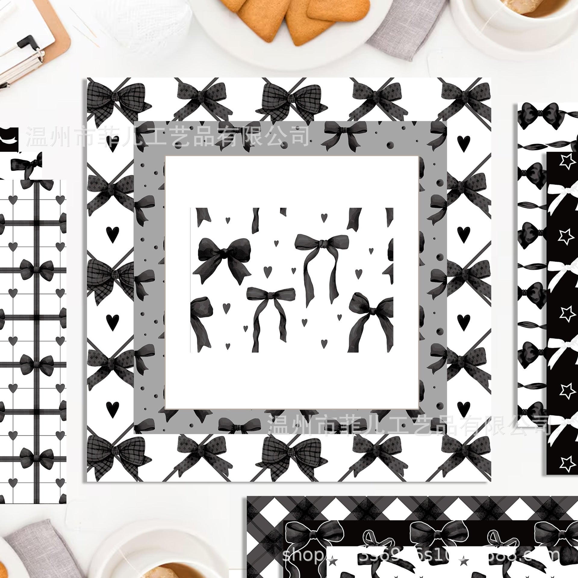 Black Bow Background Paper - Dark Princess Style, 24 Sheets - ViktaShop