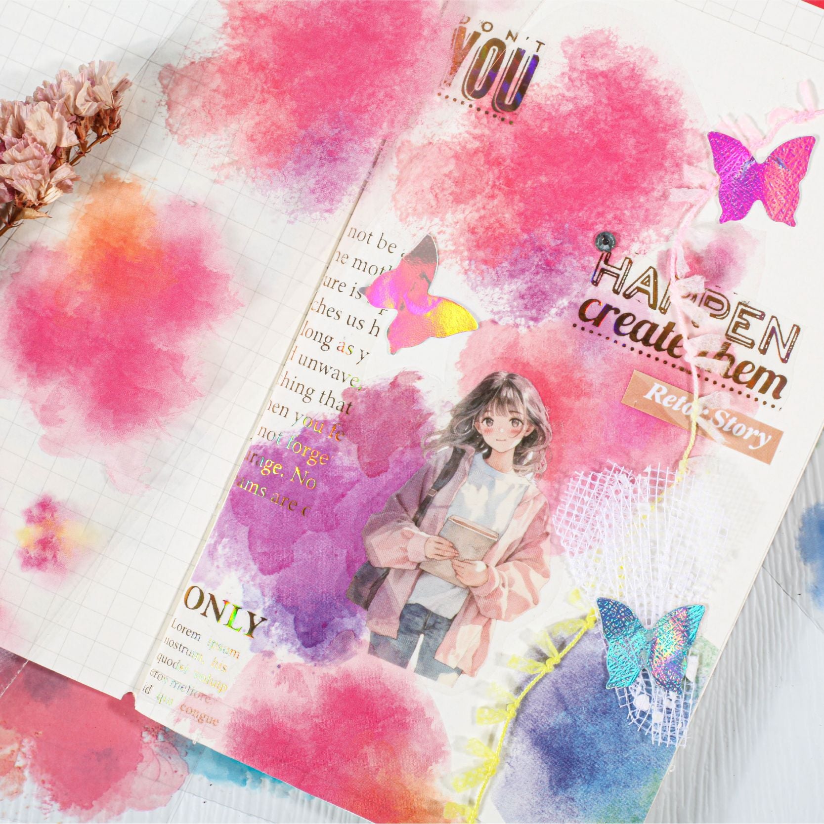 Watercolor Galaxy Series – Retro Story PET Tape, Blooming Watercolor, 2m - ViktaShop