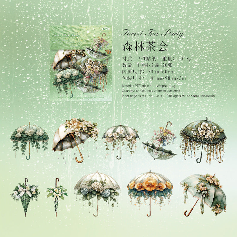 Flower umbrella PET sticers 10 psc
