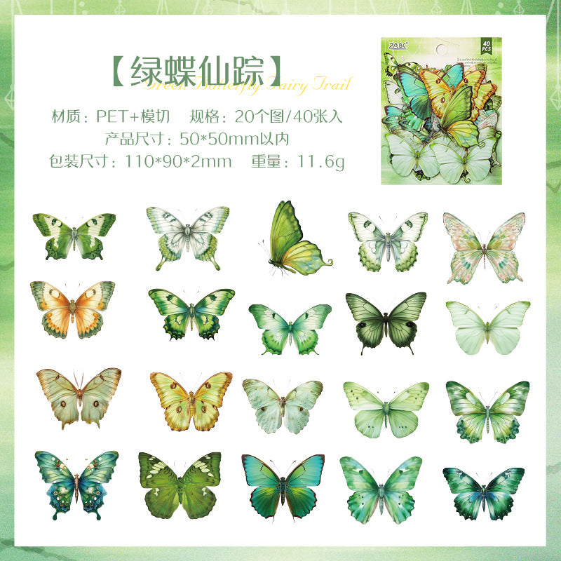 Pet Die-Cut Sticker Pack Spring Butterfly Series 40 Pieces