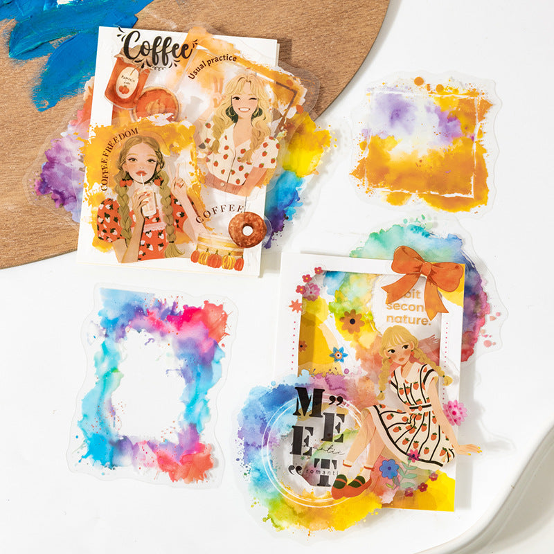 Ketchup Smudged Edge Watercolor Frame PET Stickers, 6 Options - ViktaShop