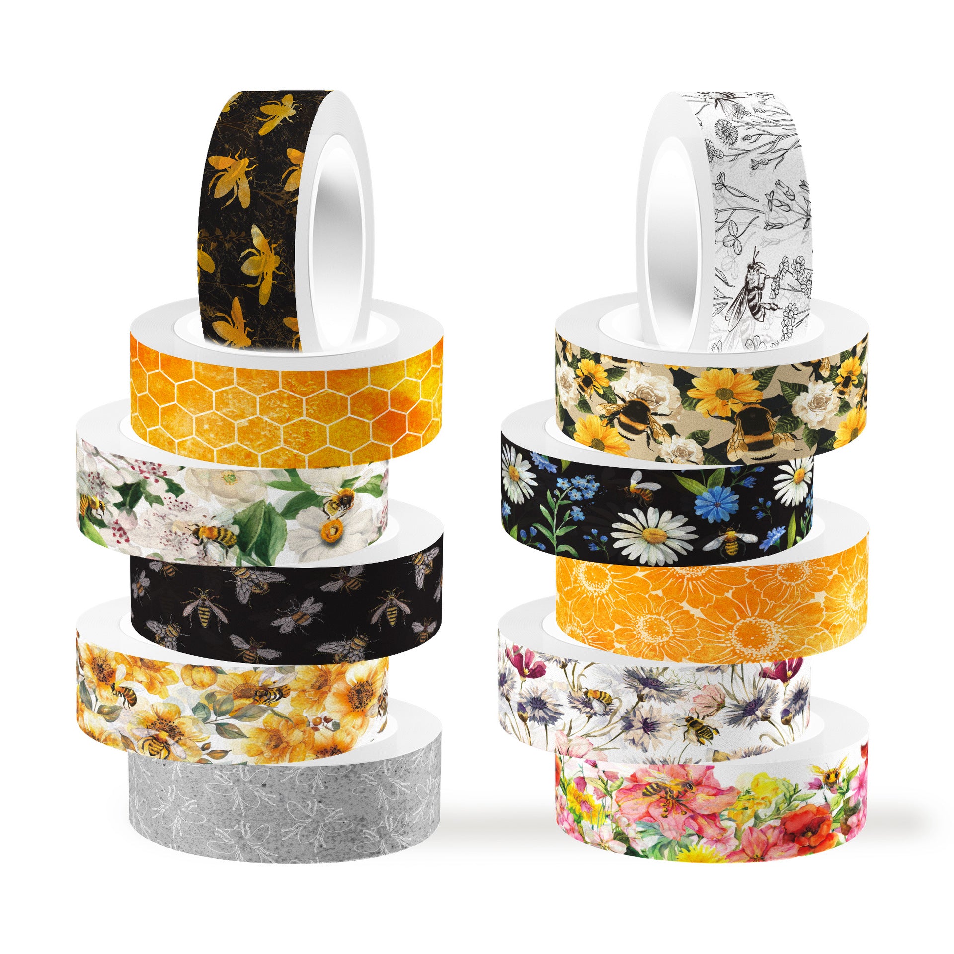 Spring Bee & Flowers Washi Tape – Transparent Roll, 5m - ViktaShop