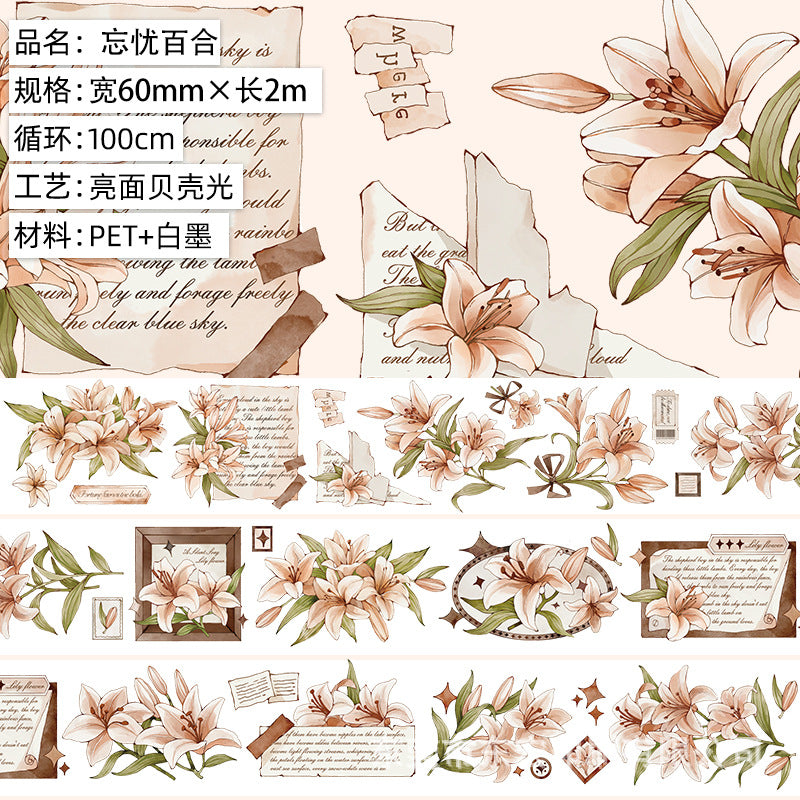 Retro Die-Cut PET Tape – Characters, Flowers, Butterfly Shell Collage - 2m - ViktaShop
