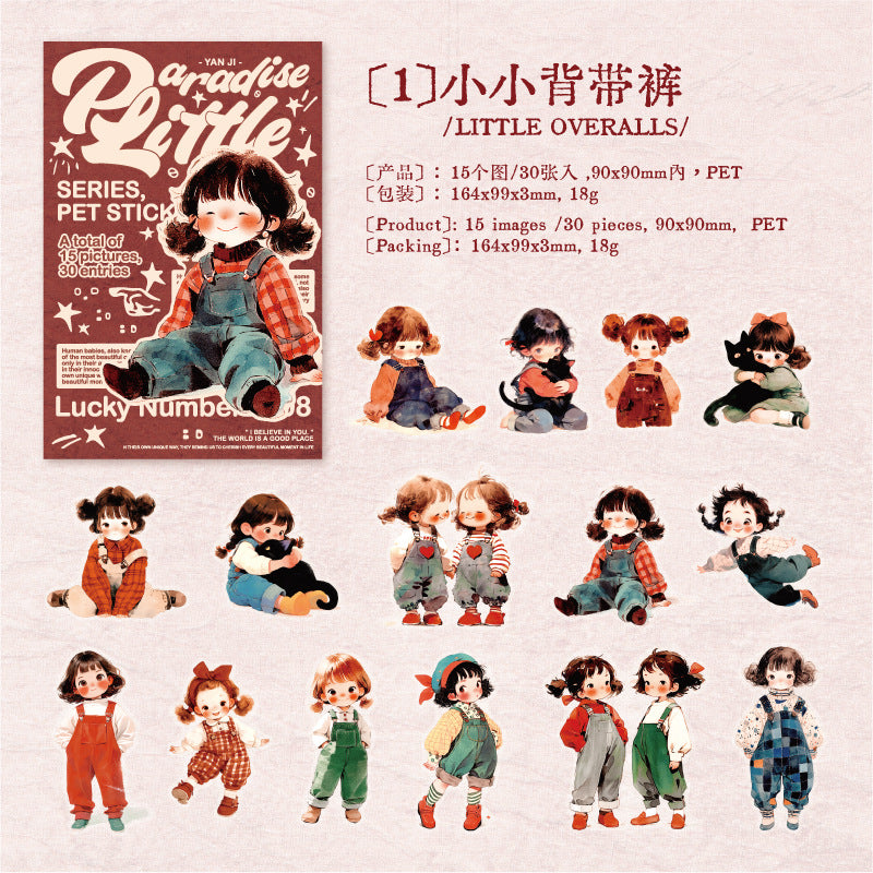 Small Paradise PET Stickers - Cute Little Girl Series, 30 Pcs - ViktaShop