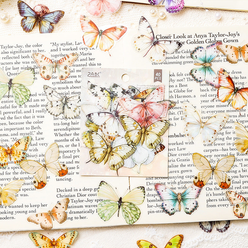 Pet Die-Cut Sticker Pack Spring Butterfly Series 40 Pieces
