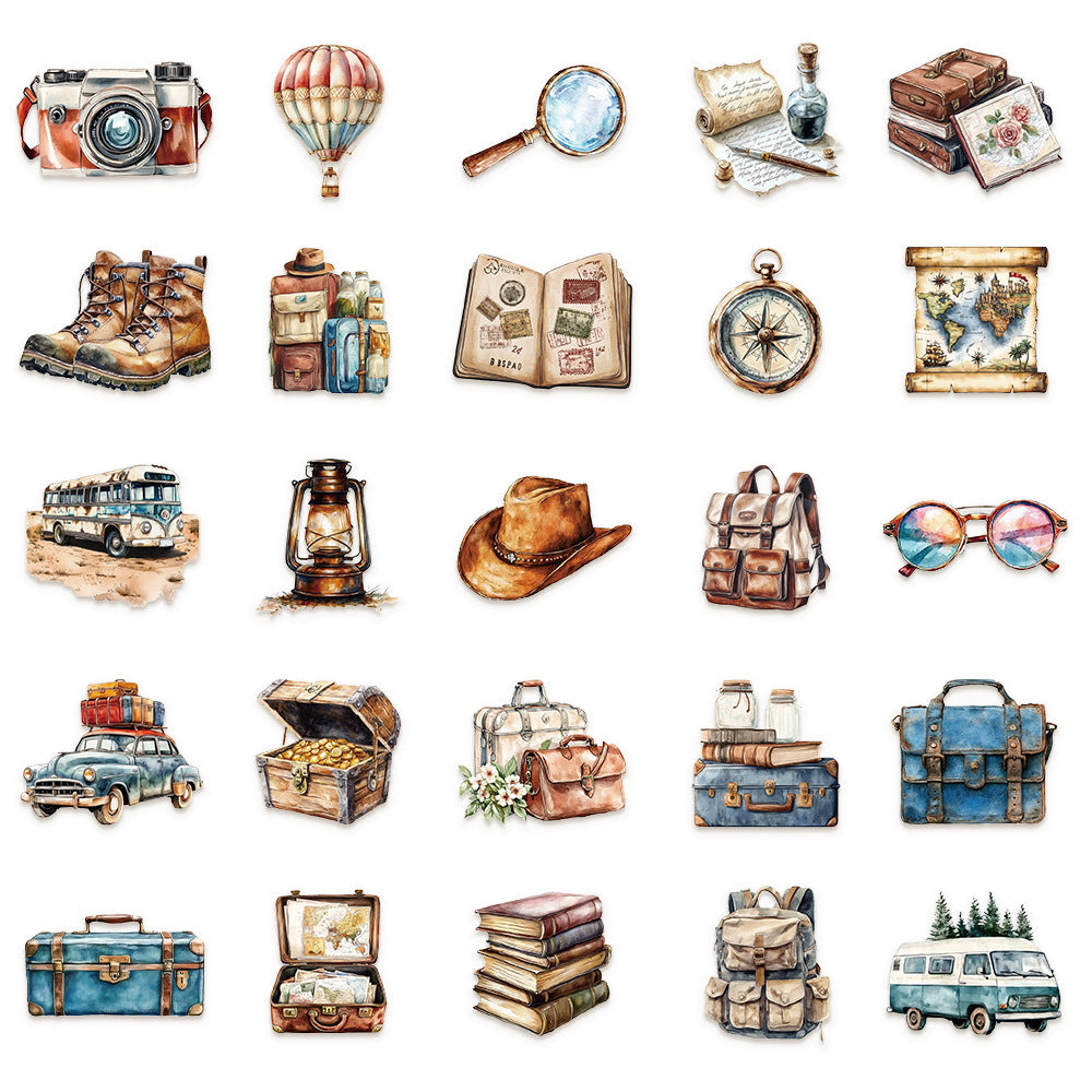 Retro Travel Stickers – Waterproof Decorative Stickers, 50 Pcs - ViktaShop